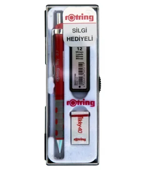 Rotring Tikky Versatil Kalem + Min + Silgi Okul Seti 0.7 mm KIRMIZI