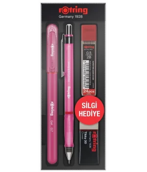 Rotring Visuclick Versatil Kalem + Jel Kalem + Min + Silgi Okul Seti 0.5 mm PEMBE