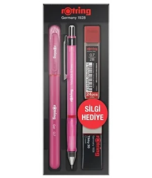 Rotring Visuclick Versatil Kalem + Jel Kalem + Min + Silgi Okul Seti 0.7 mm PEMBE