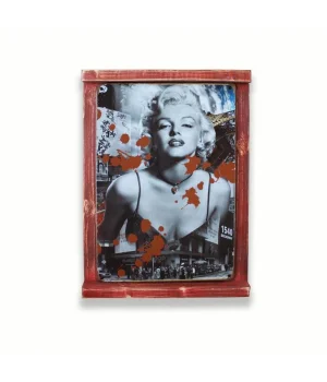 Rustik Ahşap Çerçeveli Vintage Metal Pano M. Monroe Red 20x30