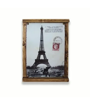 Rustik Ahşap Çerçeveli Vintage Metal Pano Paris Mail 20x30