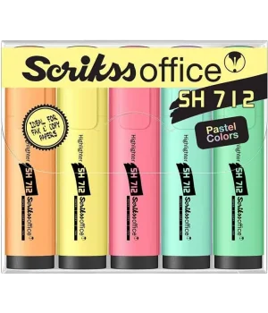 Scrikss Office Highlighter Fosforlu İşaretleme Kalemi Seti 5 Renk Pastel Renkler