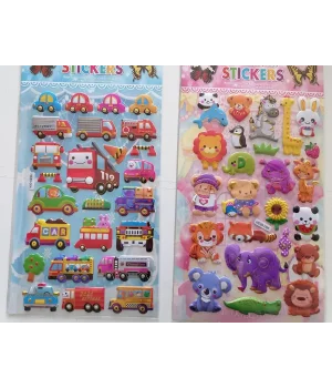 Sevimli hayvan ve taşıtlar 3D Kabartmalı Sticker Çıkartma seti