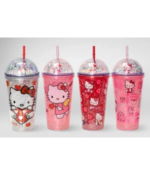 Sevimli Hello Kitty Işıklı Pipetli Boncuklu Suluk & Bardak 400 Ml Alk3145