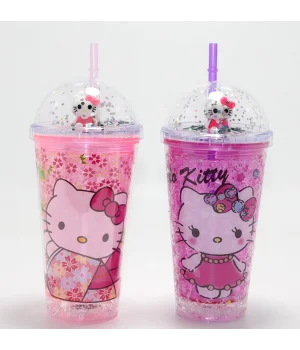 Sevimli Hello Kitty Işıklı Pipetli Boncuklu Suluk & Bardak 400 Ml  Alk4706