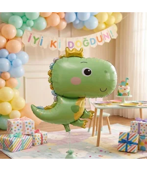 Sevimli Kral Dinozor Retro Folyo Balon