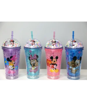 Sevimli Mickey Mouse Işıklı Pipetli Boncuklu Suluk & Bardak 400 Ml Alk3147