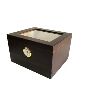 Sikarlan Cedar Camlı Çekmeceli Puro Kutusu Humidor Kahve 40s