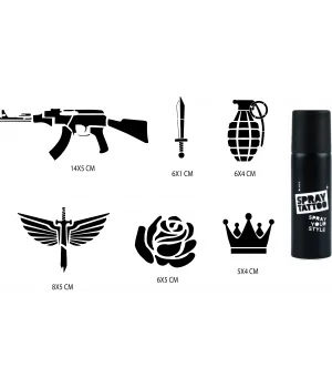 Silah Ve Gül Geçici Sprey Dövme Seti Spray Tatto