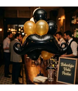 Siyah Bıyık Şekilli Folyo Balon