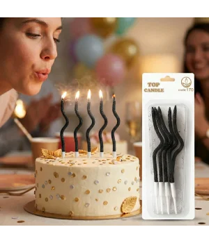 Siyah Simli Kıvrımlı Doğum Günü Pasta Mumu