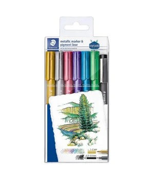 Staedtler Metallic Marker Seti 6 Renk + Pigment Liner Hediyeli