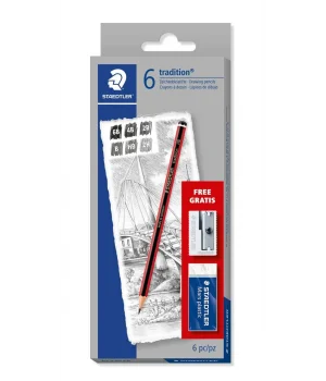 Staedtler Tradition Dereceli Kalem Karakalem Eskiz Çizim Seti 6 Kalem + Silgi + Kalemtraş