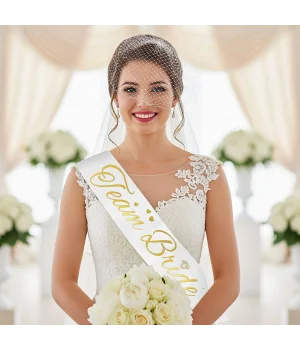 Team Bride Baskılı Varaklı Lüks Kuşak -Altın-