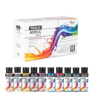 Texco Akrilik Boya Seti 10 Renk x 60 ml. Ana Renkler