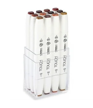 Touch Twin Brush Marker Fırça Uçlu Marker Seti 12 Renk AHŞAP RENKLERİ