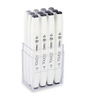 Touch Twin Brush Marker Fırça Uçlu Marker Seti 12 Renk SOĞUK GRİLER