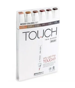 Touch Twin Brush Marker Fırça Uçlu Marker Seti 6 Renk AHŞAP TONLARI