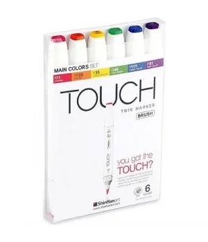 Touch Twin Brush Marker Fırça Uçlu Marker Seti 6 Renk ANA RENKLER