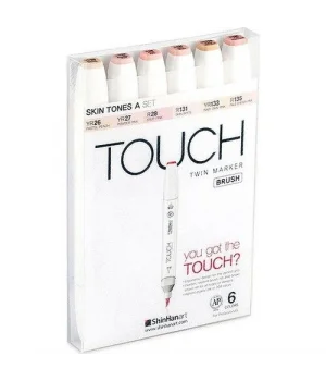 Touch Twin Brush Marker Fırça Uçlu Marker Seti 6 Renk TEN RENKLERİ A