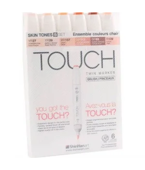 Touch Twin Brush Marker Fırça Uçlu Marker Seti 6 Renk TEN RENKLERİ B