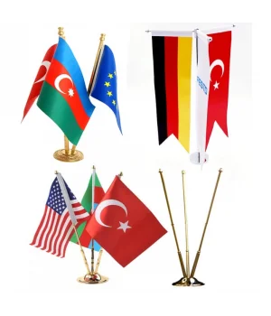 Üçlü Ofis Masa Bayrağı-Özel Baskı