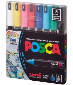 Uni Posca PC-1MR 0.7 Su Bazlı Boyama Markörü Seti Ana Renkler 8 RENK