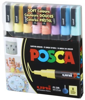 Uni Posca PC-3M 0.9-1.3 Su Bazlı Boyama Markörü Seti Pastel Renkler 8 RENK