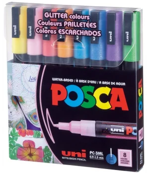 Uni Posca PC-3M 0.9-1.3 Su Bazlı Boyama Markörü Seti Simli Renkler 8 RENK