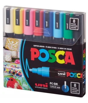Uni Posca PC-5M 1.8-2.5 Su Bazlı Boyama Markörü Seti Ana Renkler 8 RENK