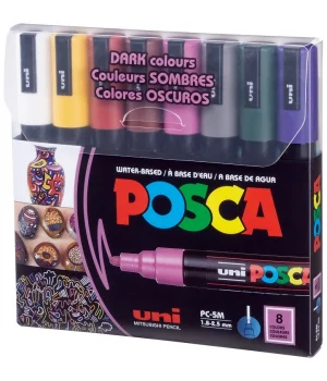 Uni Posca PC-5M 1.8-2.5 Su Bazlı Boyama Markörü Seti Koyu Renkler 8 RENK