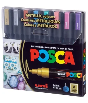 Uni Posca PC-5M 1.8-2.5 Su Bazlı Boyama Markörü Seti Metalik Renkler 8 RENK