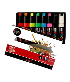 Uni Posca PC-8K 8.0 Su Bazlı Boyama Markörü Seti Floresan Renkler 8 RENK