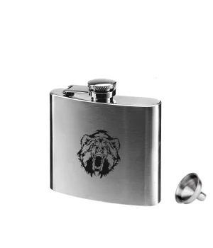 Vahşi Ayı Paslanmaz Çelik Cep İçki Matara Krom 5oz 150ml