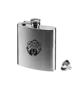 Vahşi Ayı Paslanmaz Çelik Cep İçki Matara Krom 7oz 210ml