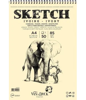 Van Dyck Sketch Ivory(Fildişi) Eskiz Çizim Defteri Üstten Spiralli 85 gr. A4 50 yp.