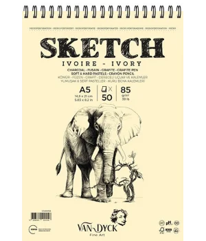Van Dyck Sketch Ivory(Fildişi) Eskiz Çizim Defteri Üstten Spiralli 85 gr. A5 50 yp.