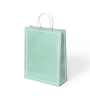 Yeşil Makaron Büküm Saplı Kraft Çanta 25x31cm