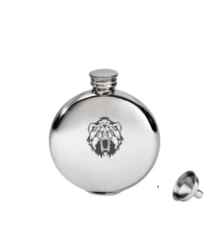 Yuvarlak Çelik Cep Matarası Krom 5 Oz 150ml Vahşi Ayı (hunili)