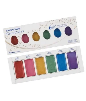 Zig Kuretake Gansai Tambi Gem Colors Mücevher Renkleri Tablet Sulu Boya Seti 6 Renk