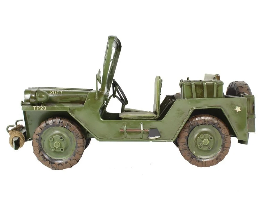 1952 Model Army Jeep Elyapımı Eskitilmiş Biblo 28cm