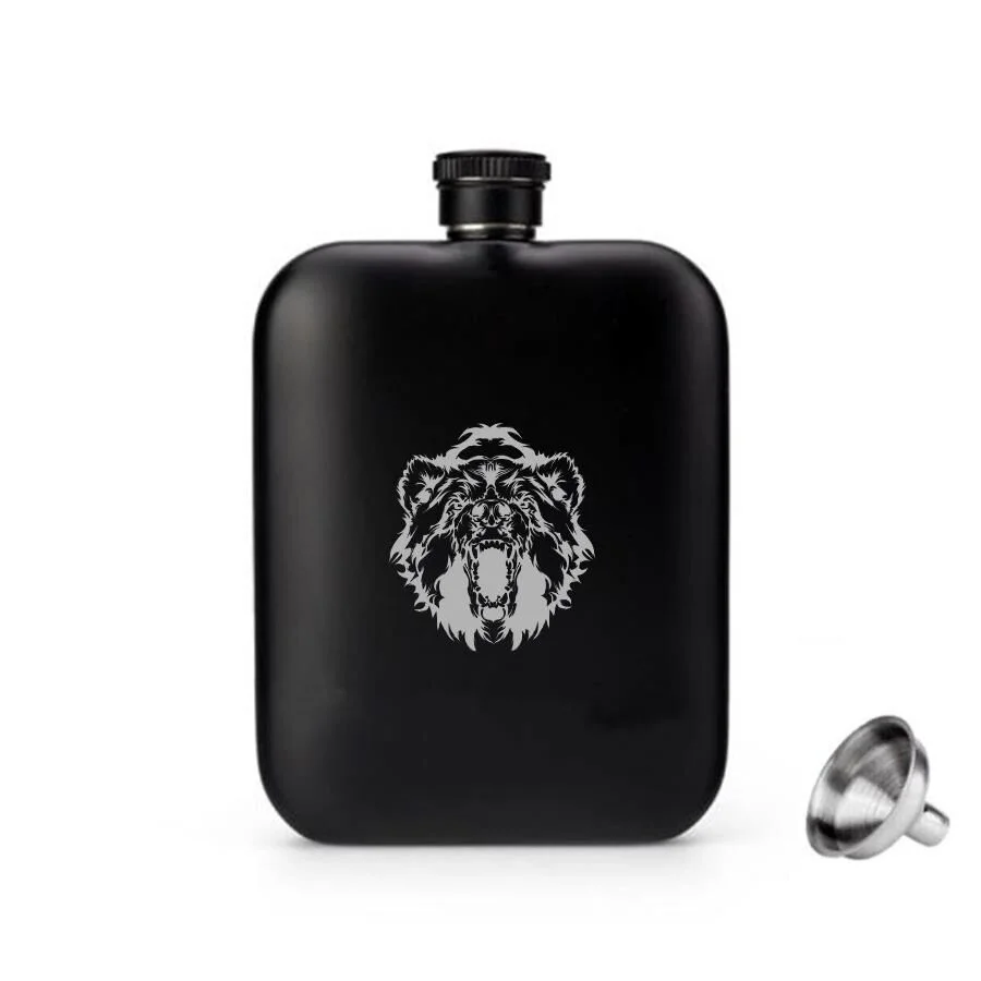 British Mat Siyah Vahşi Ayı Oval Çelik Cep İçki Matarası 4oz 120ml