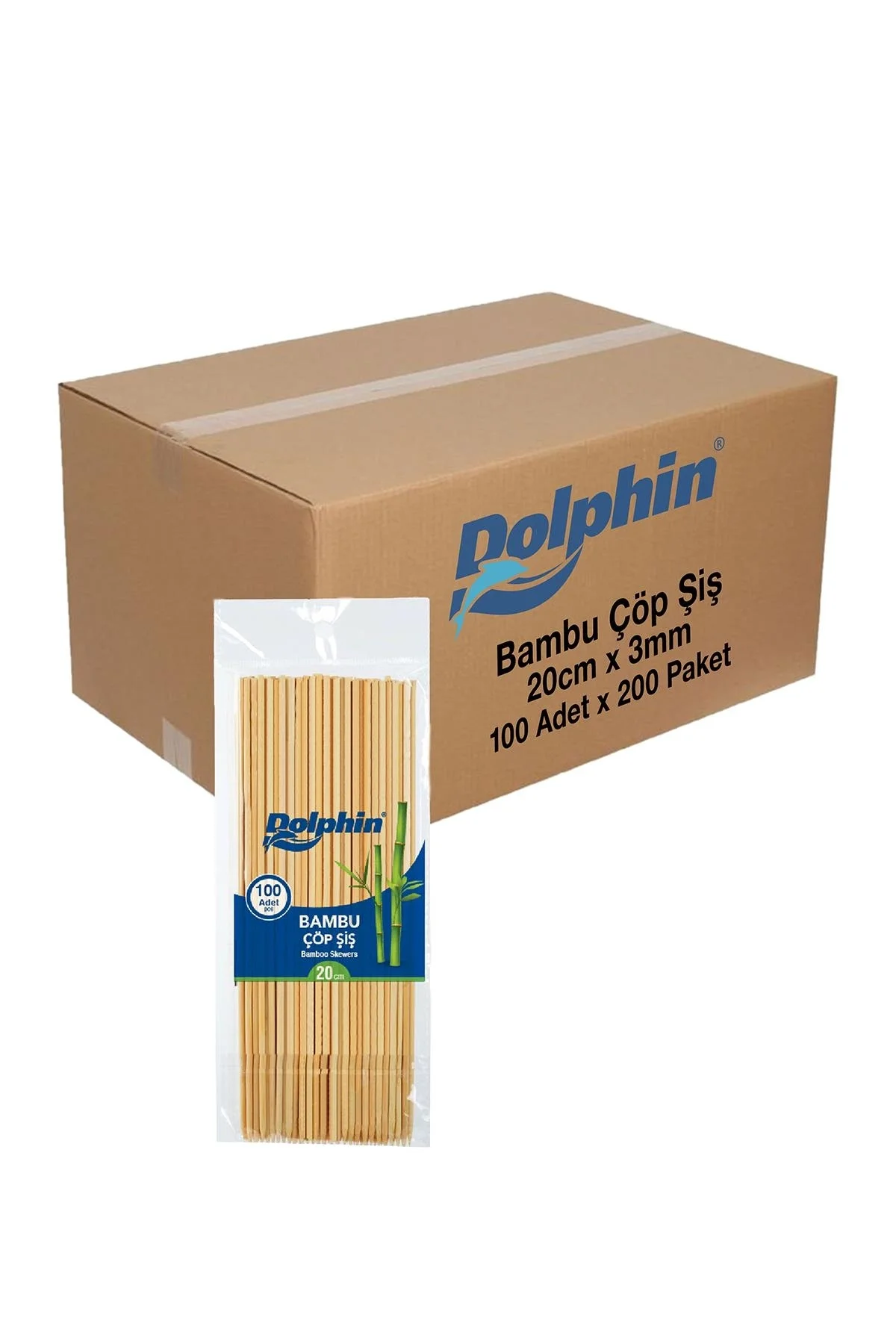 Dolphin Bambu Çöp Şiş 20 cm x 3 mm 100 Adet x 200 Paket (Koli)