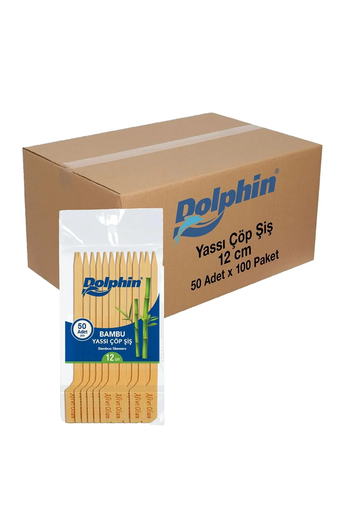 Dolphin Bambu Yassı Çöp Şiş 12 cm 50 Adet x 100 Paket (Koli)