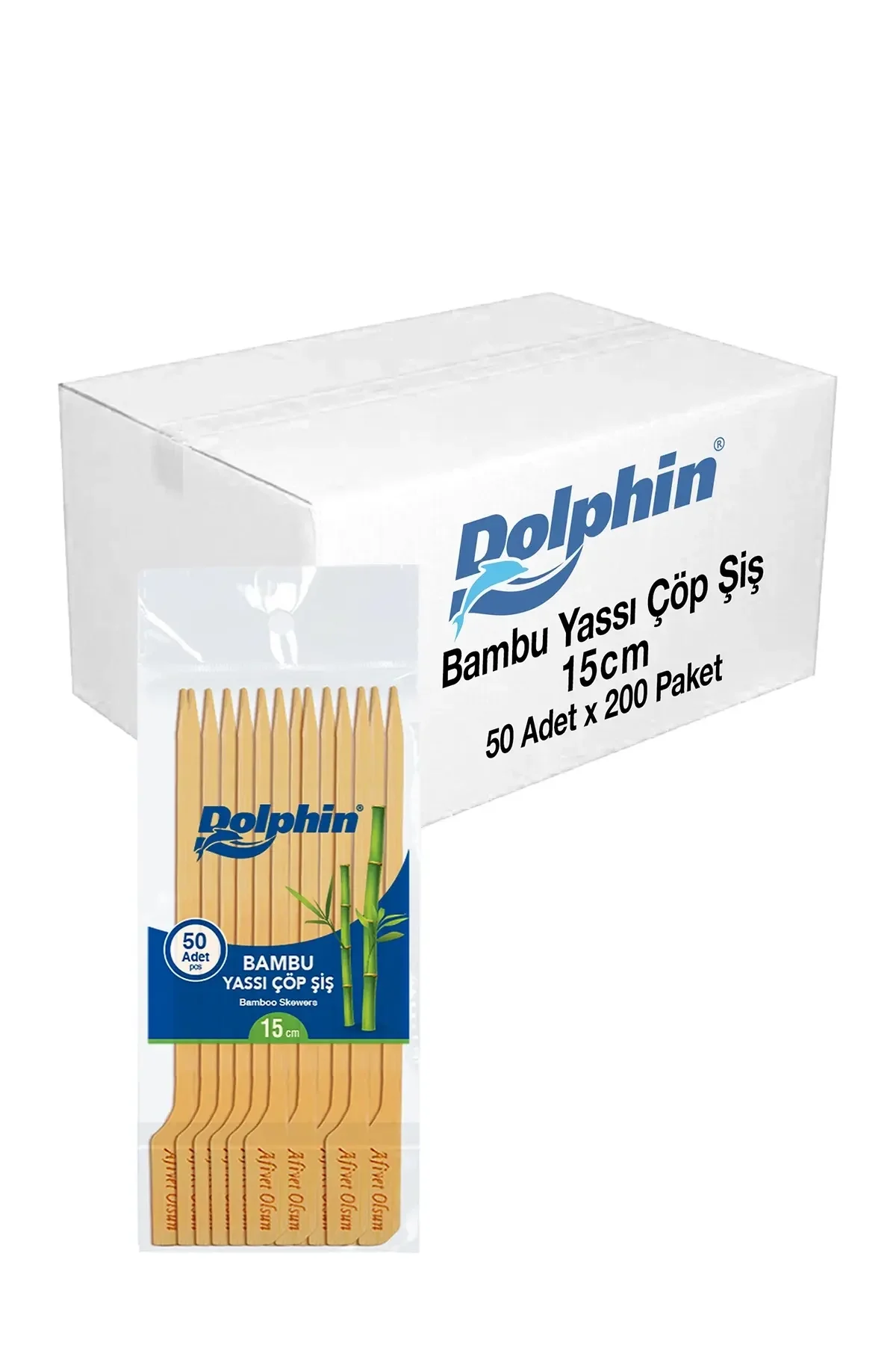 Dolphin Bambu Yassı Çöp Şiş 15 cm 50 Adet x 200 Paket (Koli)