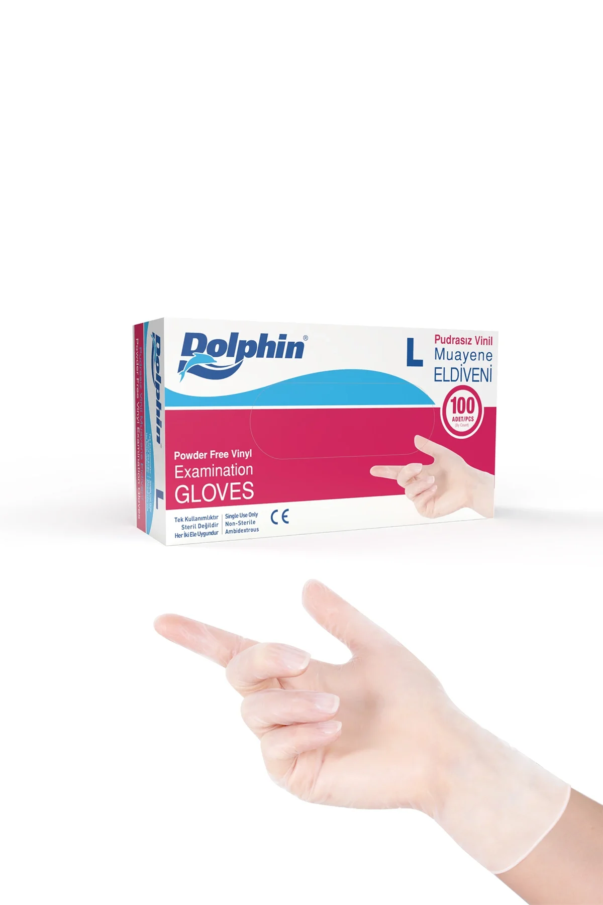 Dolphin Beyaz Vinil Eldiveni Pudrasız L 100 Adet