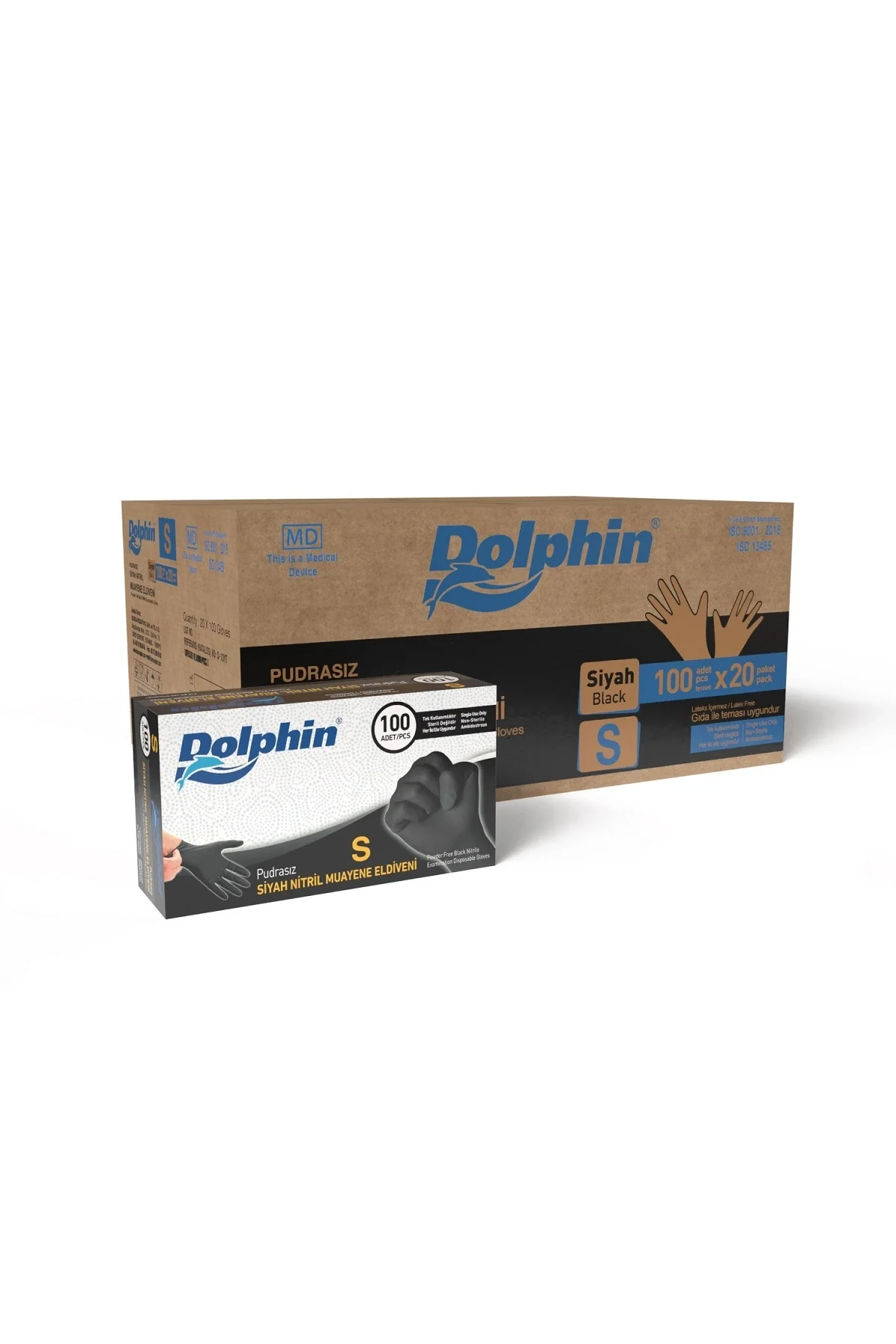 Dolphin Çok Amaçlı Siyah Nitril Eldiven S Beden 100lü Kutu x 20 Paket - Koli - MDR
