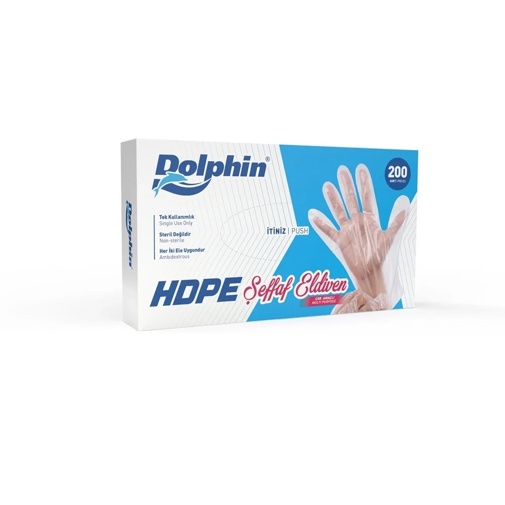 Dolphin HDPE Tek Kullanımlık Şeffaf Eldiven 200 Adet