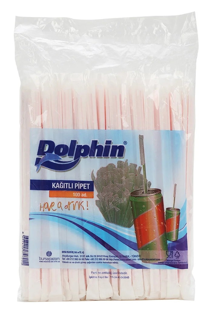 Dolphin Kağıt Sarıgılı Pipet 6 mm * 18 cm 100 Adet