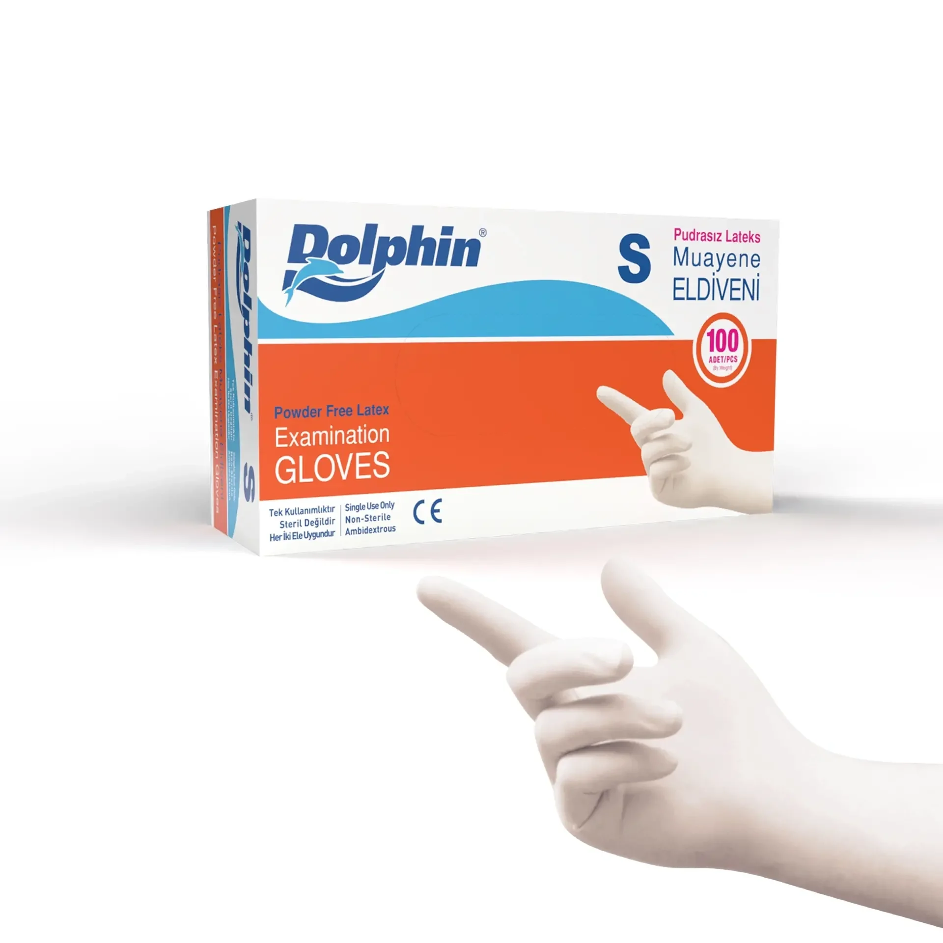 Dolphin Pudrasız Lateks Muayene Eldiveni S Beden 100 Adet - MDR